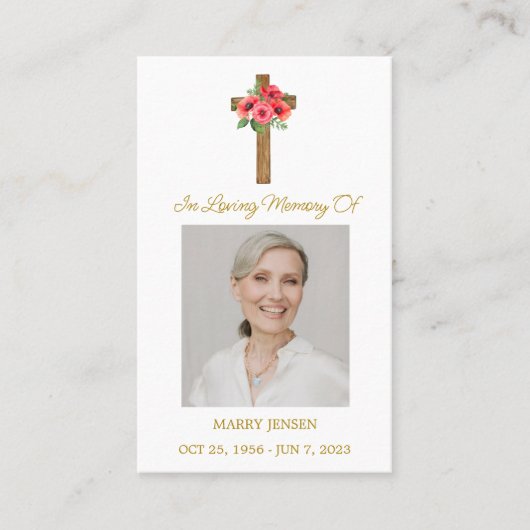 Poppy Cross Memorial Photo Funeral Prayer Card 名刺 (正面)