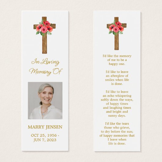 Poppy Cross Photo Funeral Bookmark (正面&裏面)