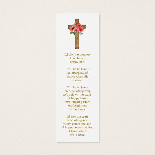Poppy Cross Photo Funeral Bookmark (裏面)