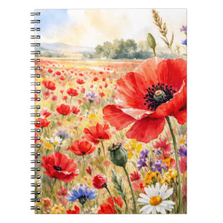 Poppy Field - Watercolour Poppy ノートブック