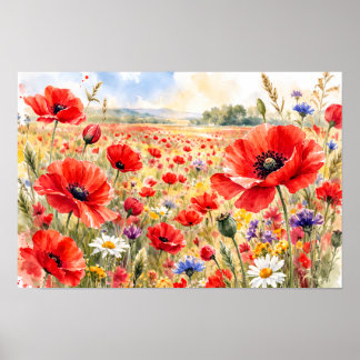 Poppy Field - Watercolour Poppy ポスター