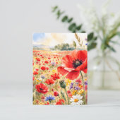 Poppy Field - Watercolour Poppy ポストカード (スタンド正面)