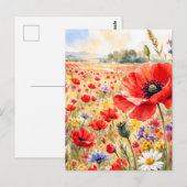 Poppy Field - Watercolour Poppy ポストカード (正面/裏面)