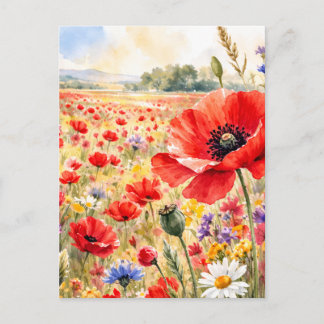 Poppy Field - Watercolour Poppy ポストカード