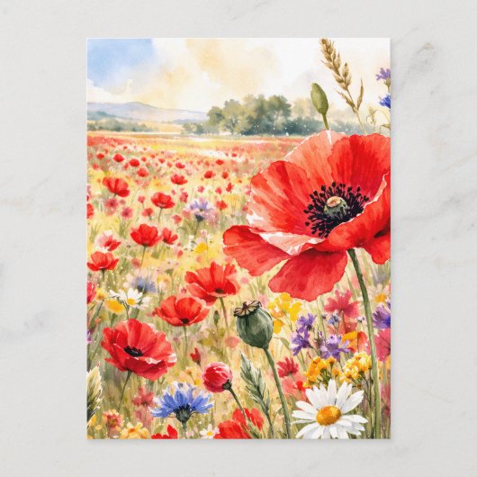 Poppy Field - Watercolour Poppy ポストカード (正面)