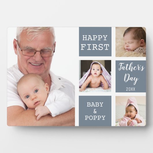 Poppy First Father's Day 4 Photo Collage Gray フォトプラーク (正面)
