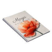 Poppy Floral Notebook Name | Red Flower Journal ノートブック (右側)
