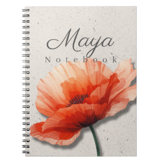 Poppy Floral Notebook Name | Red Flower Journal ノートブック