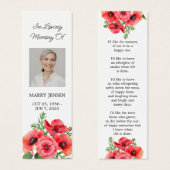 Poppy Floral Photo Funeral Memorial Bookmark (正面&裏面)