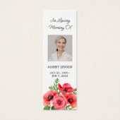 Poppy Floral Photo Funeral Memorial Bookmark (正面)