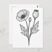 Poppy Flower Botanical Bloom Line Art ポストカード (正面/裏面)