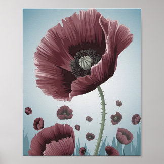Poppy Flower Field Poster – Minimalist Flat Vector ポスター