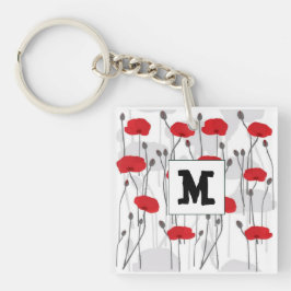 Poppy flower gift botanical pretty monogram キーホルダー