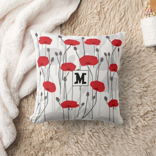Poppy flower gift botanical pretty monogram クッション (ブランケット)