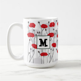 Poppy flower gift botanical pretty monogram コーヒーマグカップ
