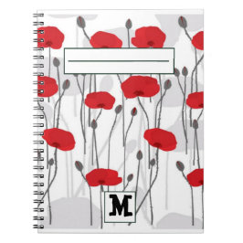 Poppy flower gift botanical pretty monogram ノートブック