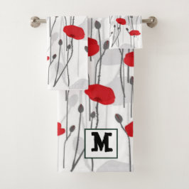 Poppy flower gift botanical pretty monogram バスタオルセット