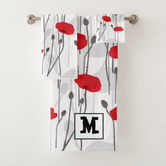 Poppy flower gift botanical pretty monogram バスタオルセット (インサイチュ)