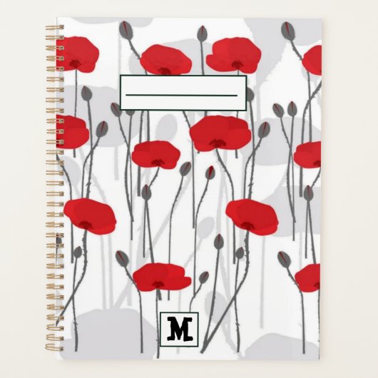 Poppy flower gift botanical pretty monogram プランナー手帳 (正面)