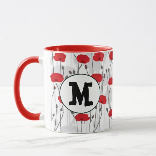 Poppy flower gift botanical pretty monogram マグカップ (左)