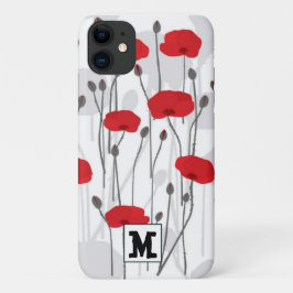 Poppy flower gift botanical pretty monogram iPhone 11 ケース