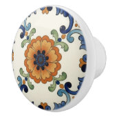 Poppy Flower Mediterranean Blue Orange Cream セラミックノブ (右)