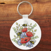 Poppy Flowers and Bees Digital Drawing, Botanical キーホルダー (裏面)