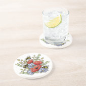 Poppy Flowers and Bees Digital Drawing, Botanical  コースター (側面)