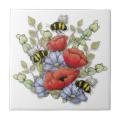Poppy Flowers and Bees Digital Drawing, Botanical タイル (正面)