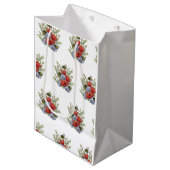 Poppy Flowers and Bees Digital Drawing, Botanical  ミディアムペーパーバッグ (正面アングル)