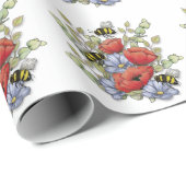 Poppy Flowers and Bees Digital Drawing, Botanical  ラッピングペーパー (ロールコーナー)