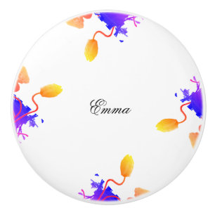 Poppy Flowers Watercolor Floral Custom Name セラミックノブ