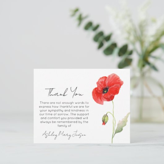 Poppy Funeral Thank You Card Bereavement  サンキューカード (スタンド正面)