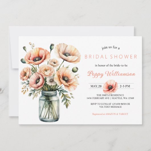 POPPY Mason Jar Bridal Shower Invitation  招待状 (正面)