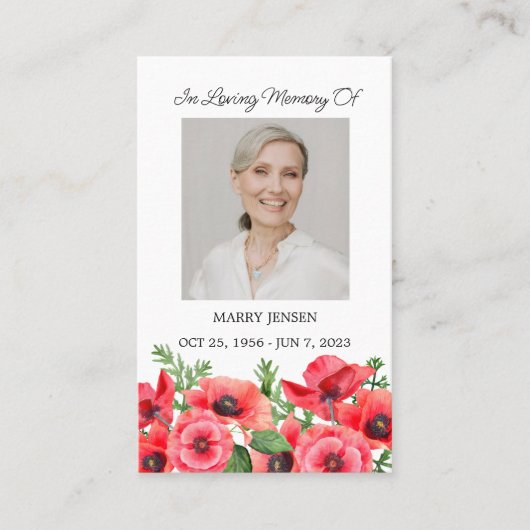 Poppy Memorial Photo Funeral Prayer Card 名刺 (正面)