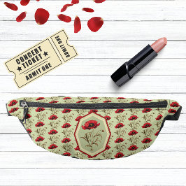 Poppy Pattern Red Sage Green with Floral Medallion ファニーパック