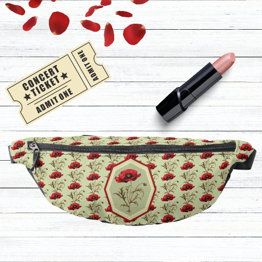 Poppy Pattern Red Sage Green with Floral Medallion ファニーパック