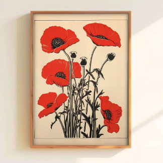 Poppy Printable Vintage Poppies Art Retro Print Re ポスター