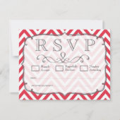 Poppy Red & White Chevron Wedding RSVPカード (正面)