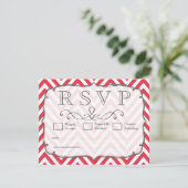 Poppy Red & White Chevron Wedding RSVPカード (スタンド正面)
