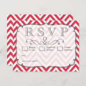 Poppy Red & White Chevron Wedding RSVPカード (正面/裏面)