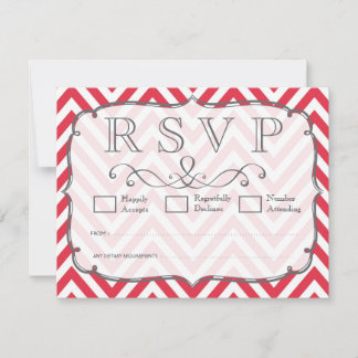 Poppy Red & White Chevron Wedding RSVPカード