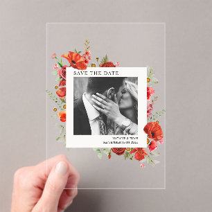 Poppy Wildflowers婚約写真Save The Date アクリル招待状