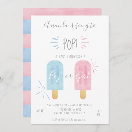 Popsicle Gender Reveal招待状、男の子、女の子 招待状 (正面/裏面)