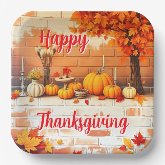 Popular Happy Thanksgiving Beautiful Fall ペーパープレート (正面)