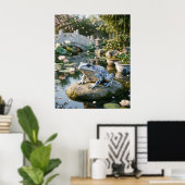 Porcelain Frog Lotus Garden ポスター (ホームオフィス)