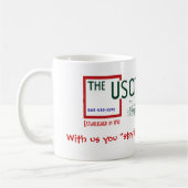 PorcelanのマグのUsonianのインのロゴのクラシック コーヒーマグカップ (左)