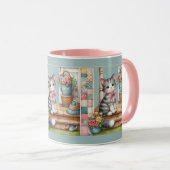 Porch Kitty Floral Patchwork Scene マグカップ (正面右)