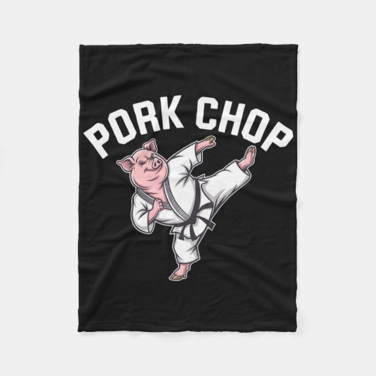 Pork Chop - Funny Pig Karate Pun  フリースブランケット (正面)
