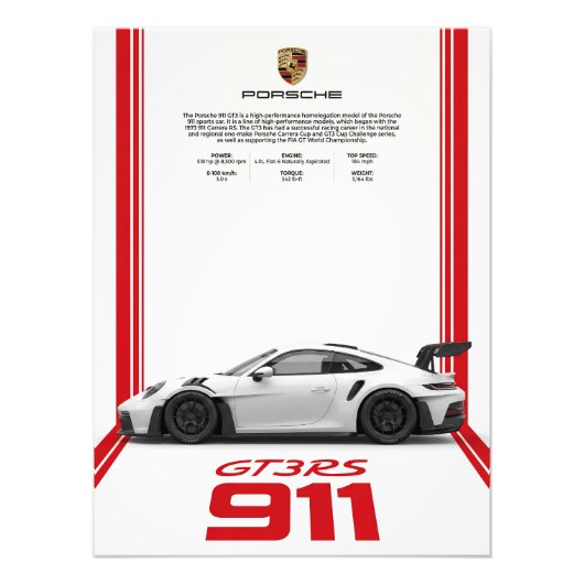 Porsche 911 GT3 RS Specs Poster フォトプリント (正面)
